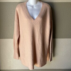 Halogen Medium Tunic V Neck Sweater Blush Pink Long Sleeve Ribbed Soft Knit